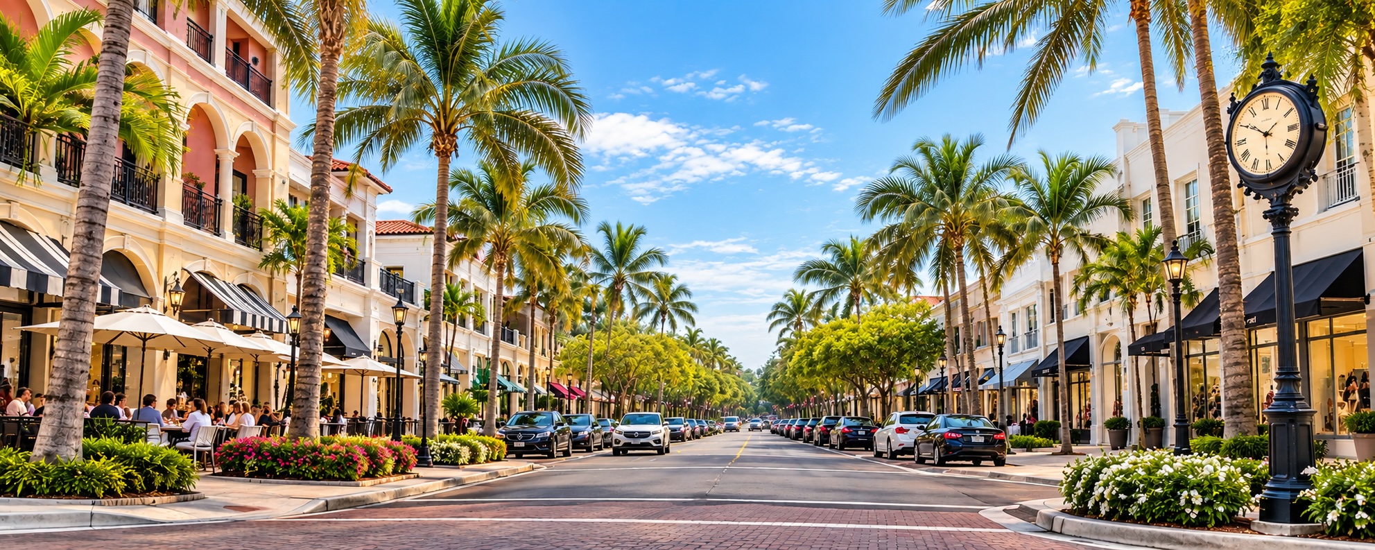 Palm-lined shopping and dining in Naples, Florida